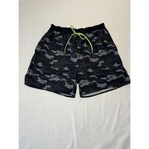 BN3TH - MEN'S MEDIUM - BLACK GRAY CAMO DRAWSTRING WAIST GYM SHORTS SWIM TRUNKS